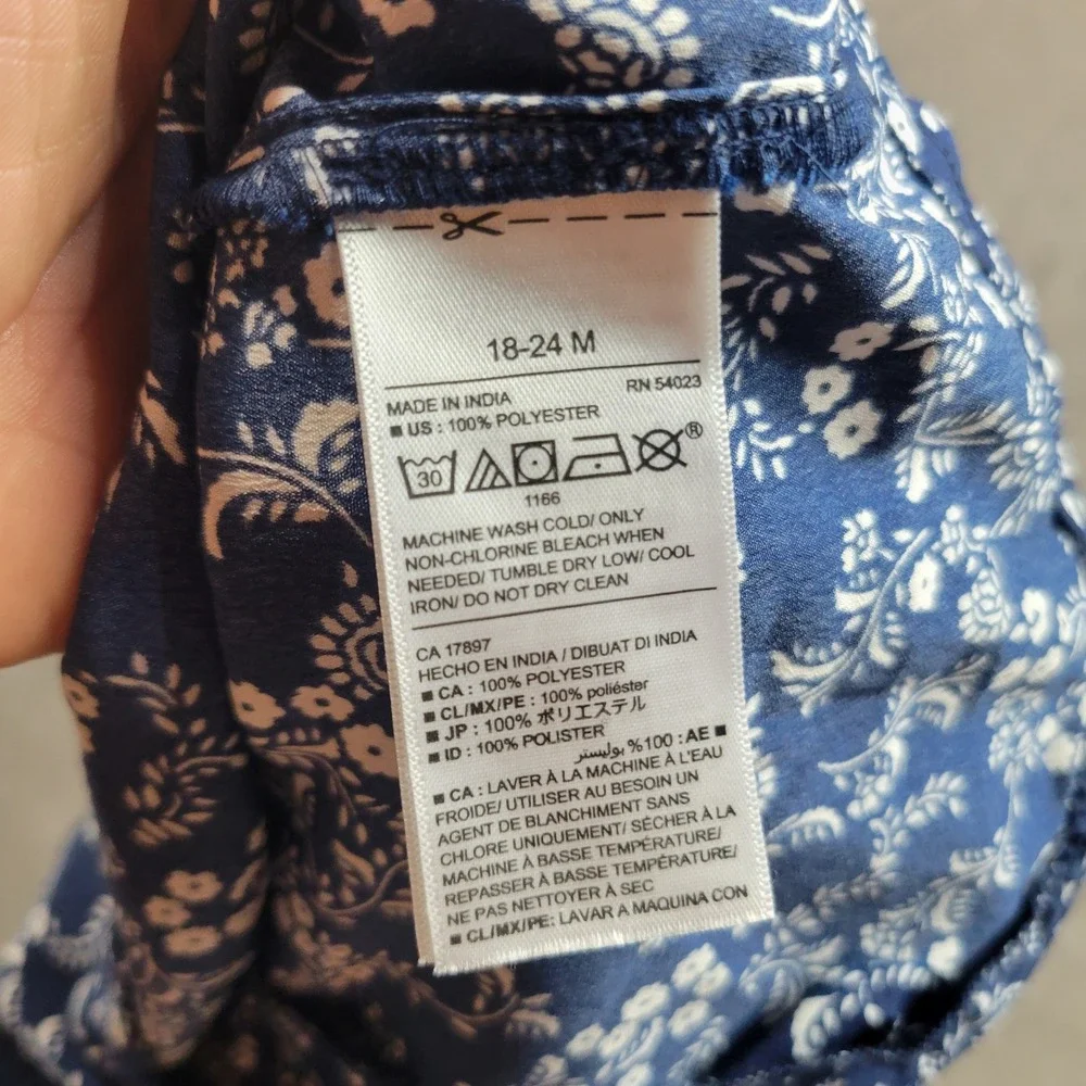 Old Navy Girls Navy Blue White Floral Sleeveless Button Back‎ Blouse 18-24M